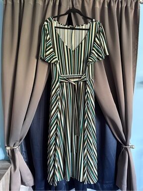 torrid Green, Black and White Striped V-Neck Midi Dress 2X
